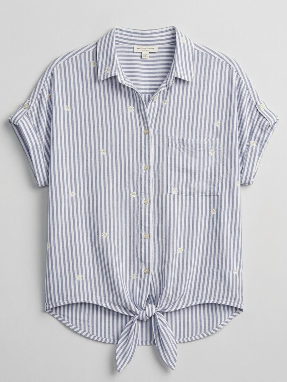 beachlunchlounge Collection Blue and White Striped Button-Up Blouse Tie Front - Picture 1 of 6